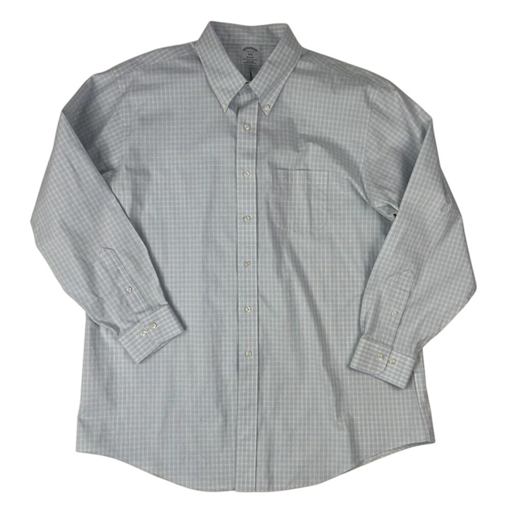 Brooks Brothers Regent Blue w/ Yellow Check L/S Cotton Button Down Mens 18/4-5